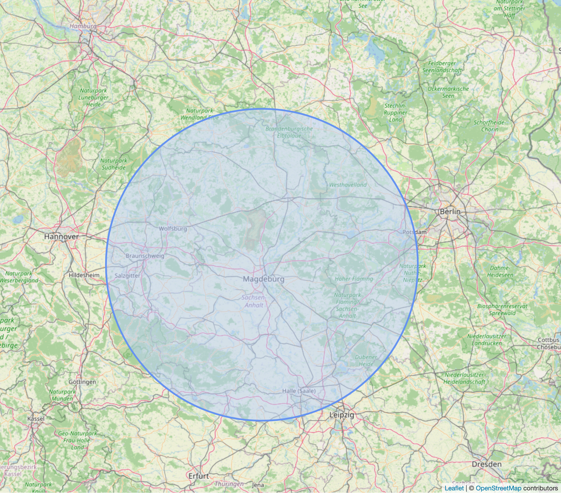 location 100km radius